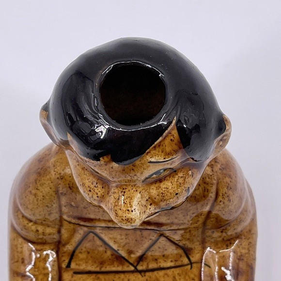 Brown Ceramic Mexican 6" Tequila Decanter Man Sitting Smiling Decorative Glazed - Picture 7 of 12
